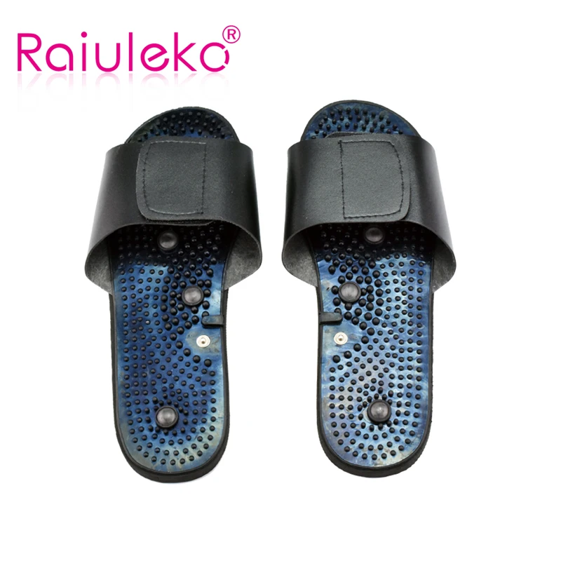 New Tens Acupuncture Therapy Electrode Massage Slippers Body Foot Relaxing Massager Machine Physiotherapy Slippers Rubber Black