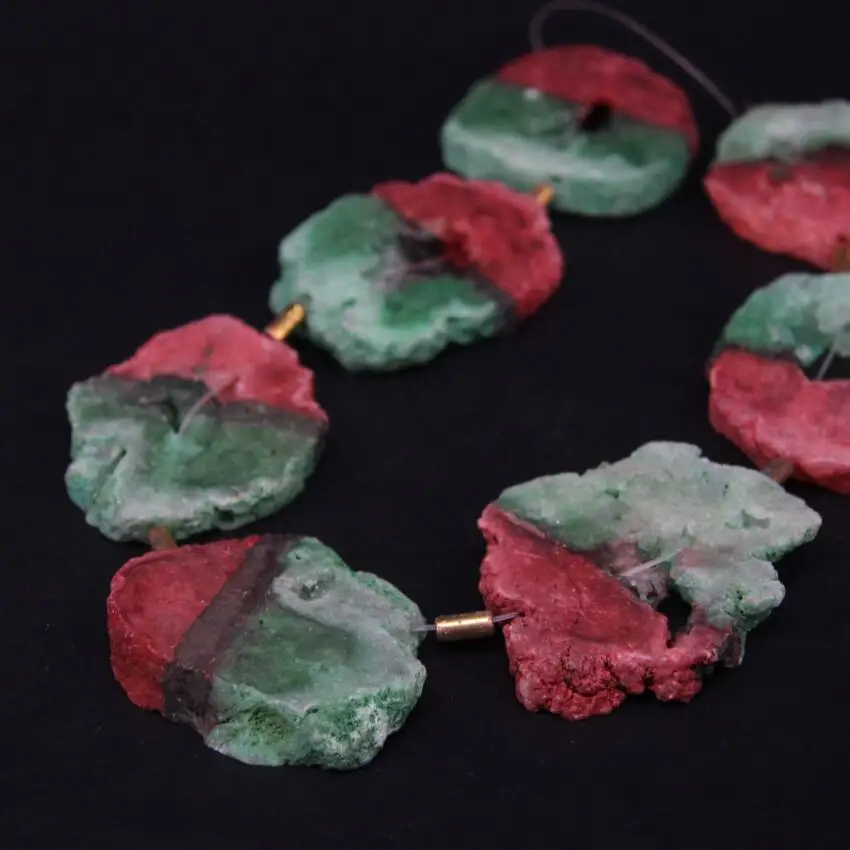 

15.5"/strand Large Red&Green Quartz Geode Druzy Freeform Slab Nugget Beads,Natural Roug Crystal Drusy Slice Pendant Jewelry