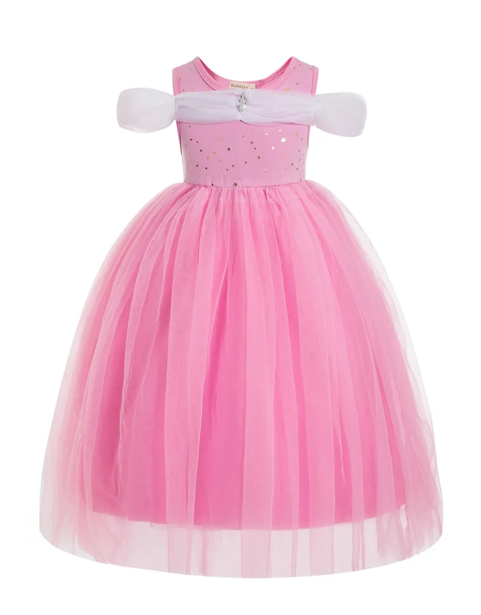 Платье для девочек; рождественские платья; костюм Рапунцель; Детские платья для девочек; летняя юбка-пачка принцессы; Белль; Минни; чудесная Божья коровка - Цвет: Розовый