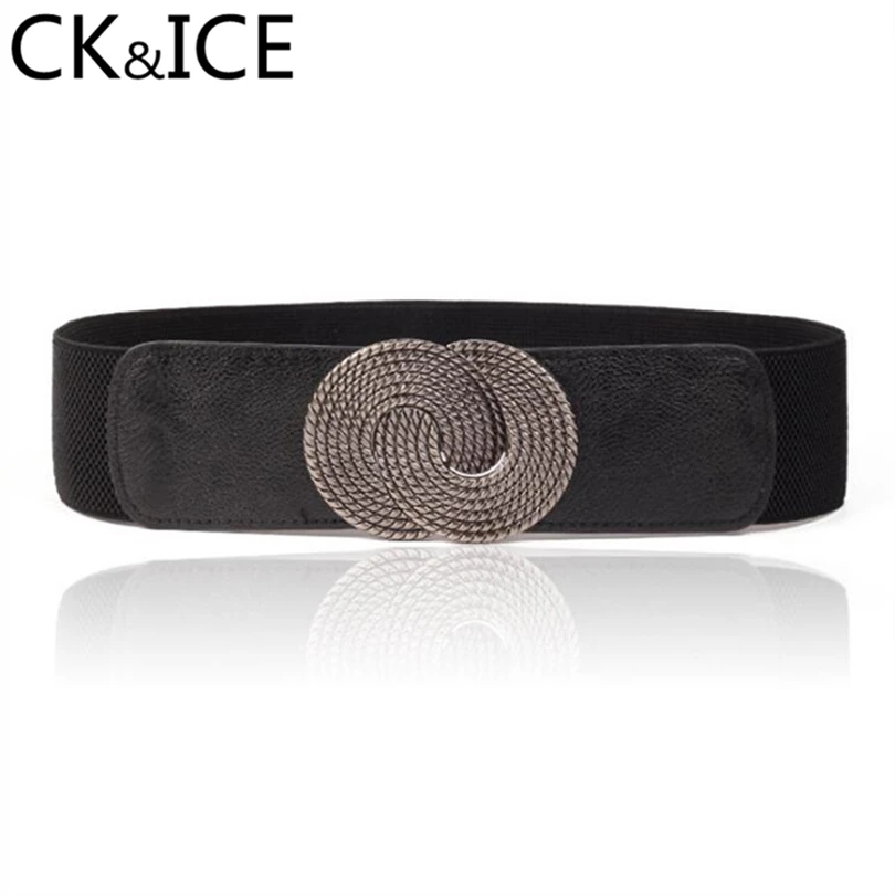 

CK&ICE Vintage Chinese Element Faux Leather Elastic Band Belts Female Geometric Pattern Decoration Ceinture Femme Women Belt