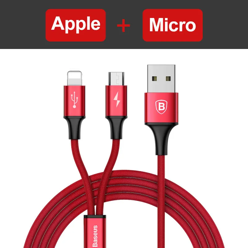 Baseus 3 в 1 USB кабель для iPhone samsung Xiaomi мульти Быстрая зарядка микро USB кабель 2 в 1 мобильный телефон usb type C кабель - Цвет: 2 in 1 Red
