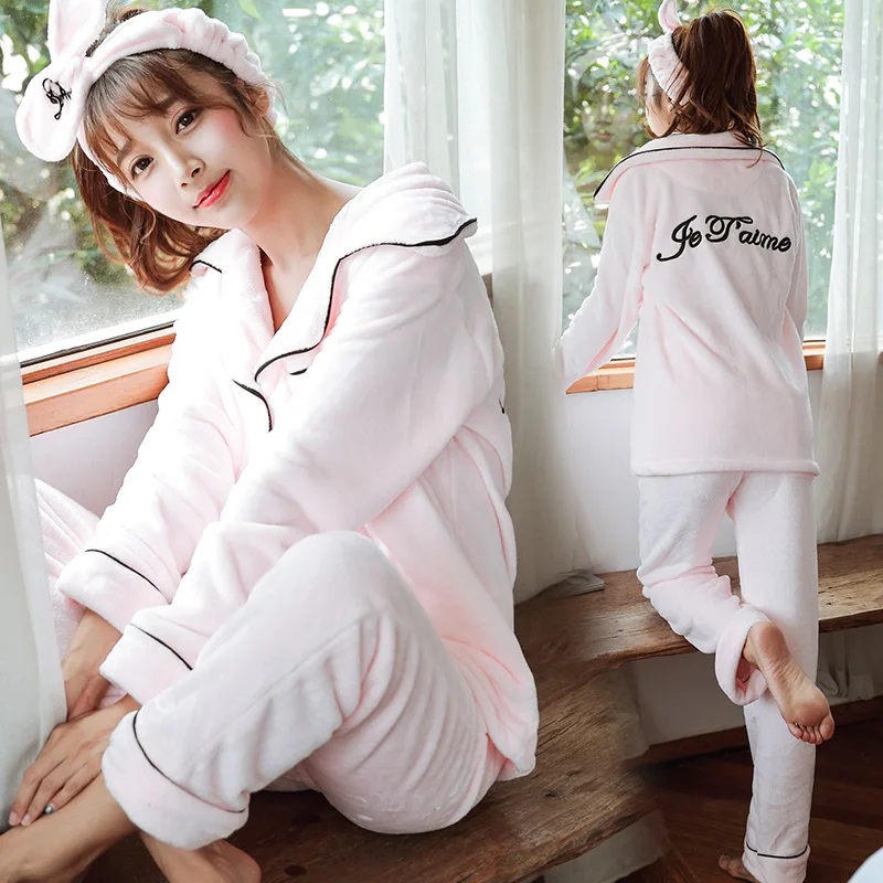 2017Pajamas Women Winter Flannel Cartoon Pajama Pants Letter Long