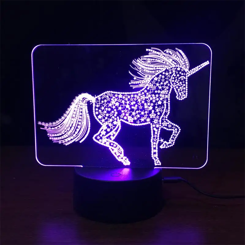 

Cute Unicorn LED 3D Illusion Night Light Touch Base Table Lamp Usb 7 Colorful Visual light Home Decora For Children Toy Gift