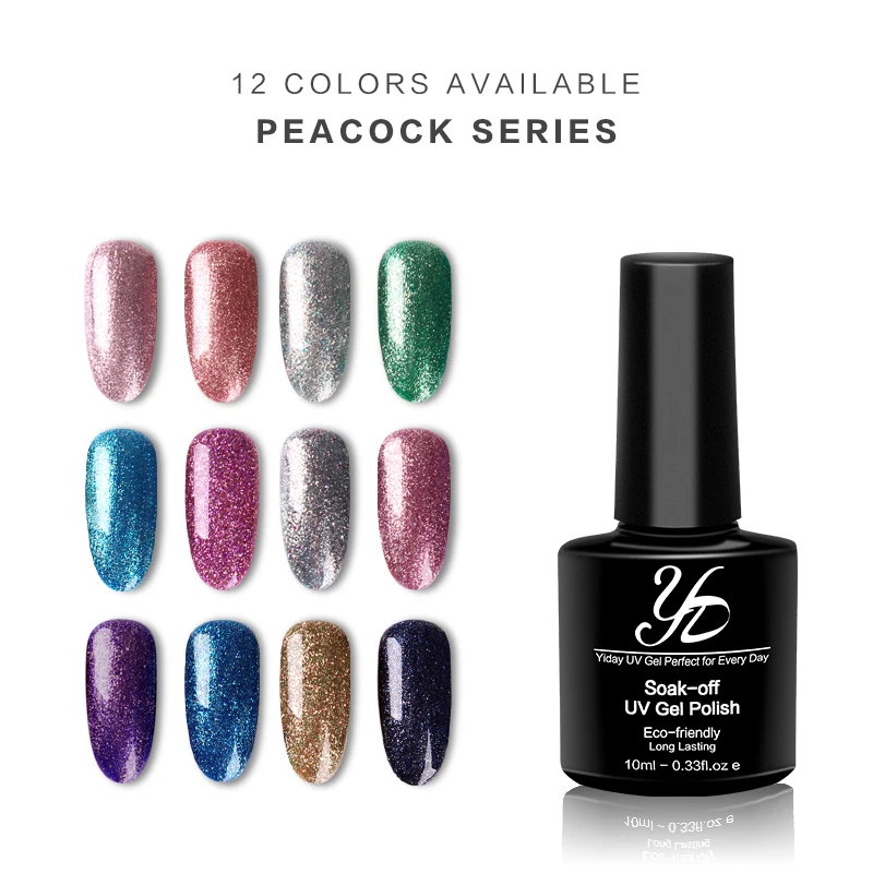 

Yiday Supper Bright Glitter Peacock Foil UV Gel Nail Polish Varnish Long Lasting Ename Soak Off Cured LED Lamp Lak Gellak Glue