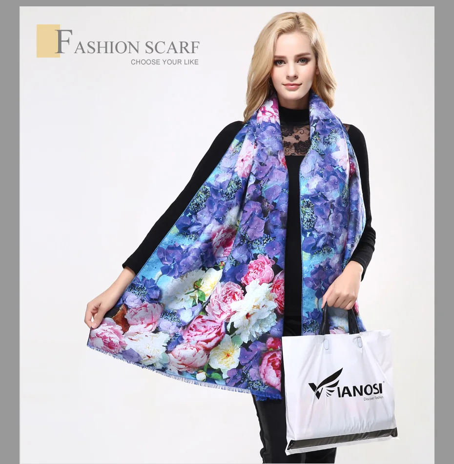 [VIANOSI] Новый дизайн бандана печати зимний шарф для женщин шали толстые теплые шарфы шерсть бренд женщина обёрточная бумага VA070
