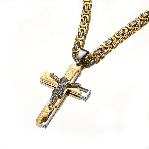 6 мм плоская Византийская цепь ожерелье для мужчин шеи ювелирные изделия серебро золото черный цвет крест Иисуса кулон из нержавеющей стали 20-36 дюймов - Окраска металла: Silver Gold Color