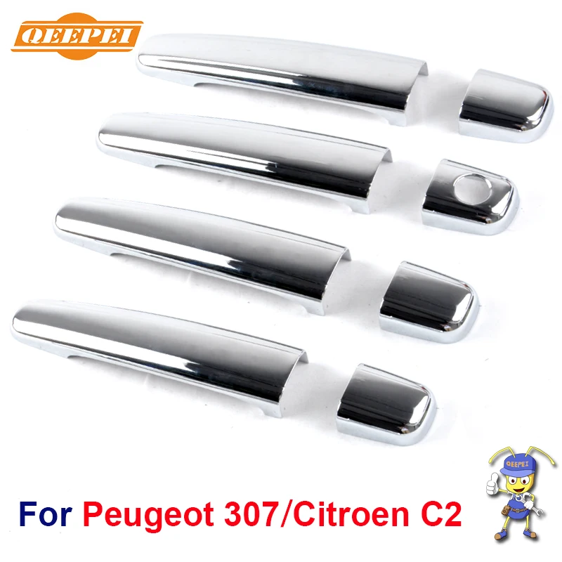 

QEEPEI New Chrome Car Door Handle Cover Trim Sticker 4PCS For Peugeot 307 and Citroen C2 QDC060