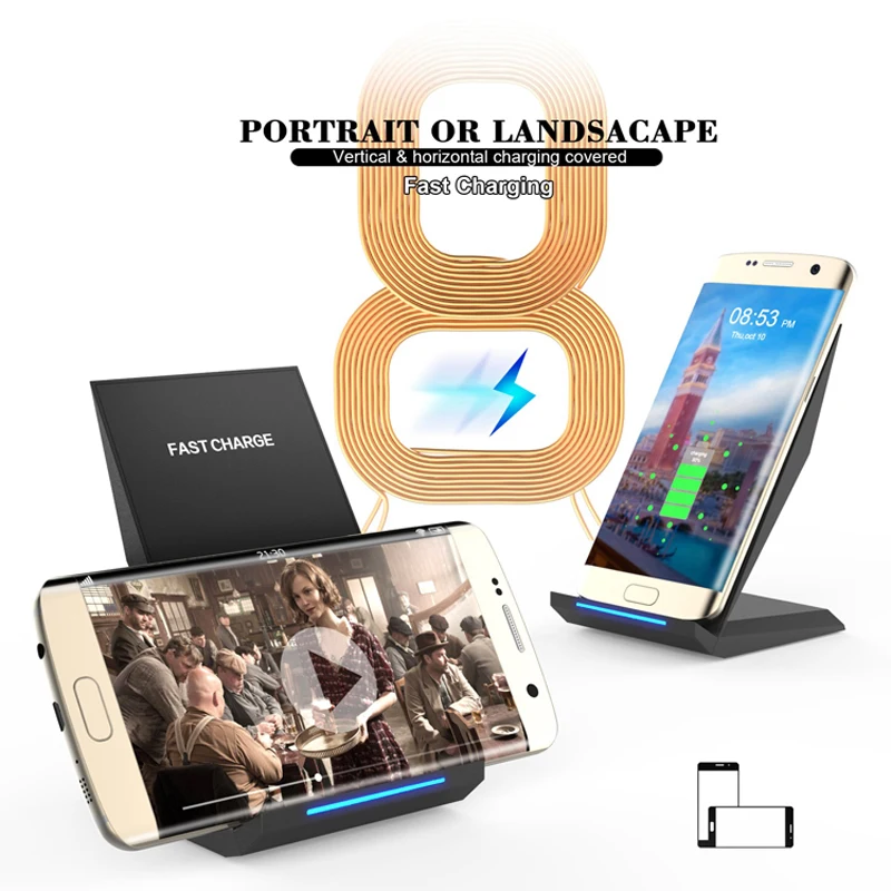 Для iPhone X Беспроводное зарядное устройство Qi Быстрая зарядка Подставка для Samsung