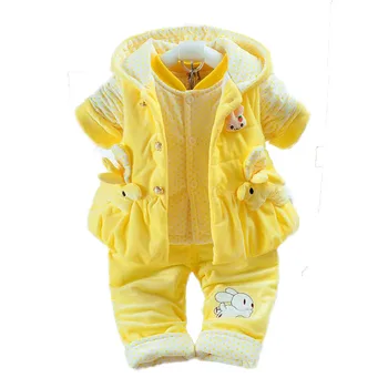 

Winter Baby Girls Cartoon Warm Flannel Suit Clothes Toddler Infant Plus Velvet Thicken Clothing Set Jacket+Vest+Pant 3Pcs G320