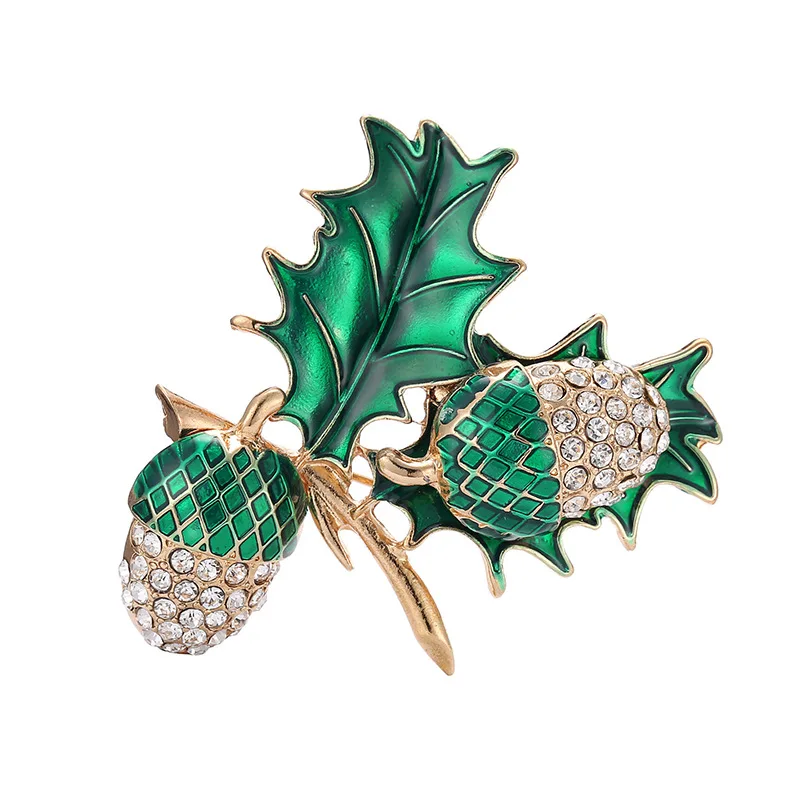 Enameled Green Pine Cone Brooches Rhinestone Plant Pinecone Pin Hot Selling Jewelry | Украшения и аксессуары