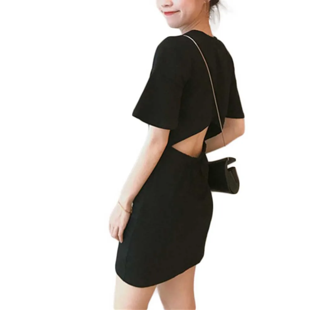 

Sexy Women Short Sleeve Long Evening Party Beach Back Hollow Out Black Dresses Vestidos Women Dress New Clothes # 279341