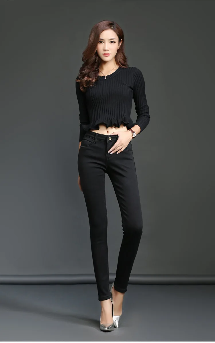 YuooMuoo новые бархатные Утепленные зимние джинсы для женщин женские стрейч простые узкие джинсы Femme High street Модные Джинсовые штаны