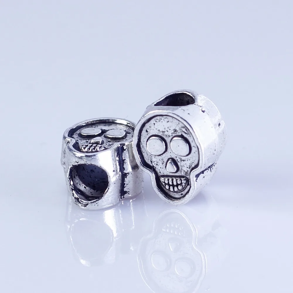 

Wholesale 50pcs silver plated steampunk style Skull Big Hole Beads Fit Bracelet Skull European hole 4mm