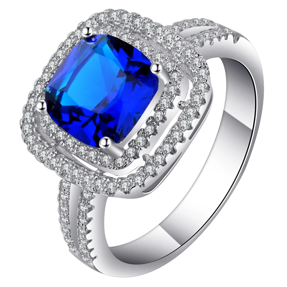 Simple Royal Blue & White Zircon Round Rings Jewelry Silver Color ...