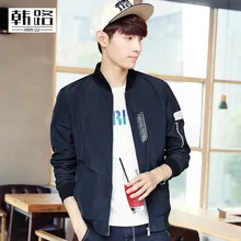 2016 New Arrival Mans Black Stand Collar Zipper Jacket Slim And Causual Fashion Pilot Overcoat With Zipper Pocket M-xxl