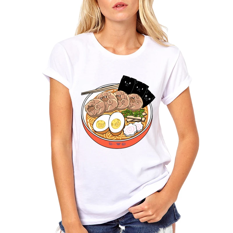 

New 2019 fashion Harajuku Japanese Style Noodles Playful funny Design short sleeve women T-shirt
