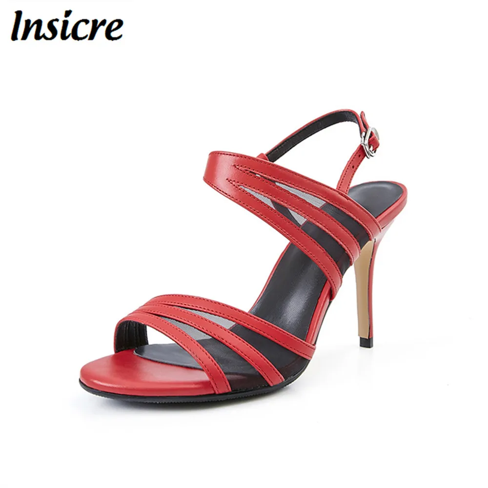

Insicre New Summer Sexy Women Genuine leather High Heels Sandals Women Buckle Sandals Gladiator size 33-40 Open Toe Women Shoes