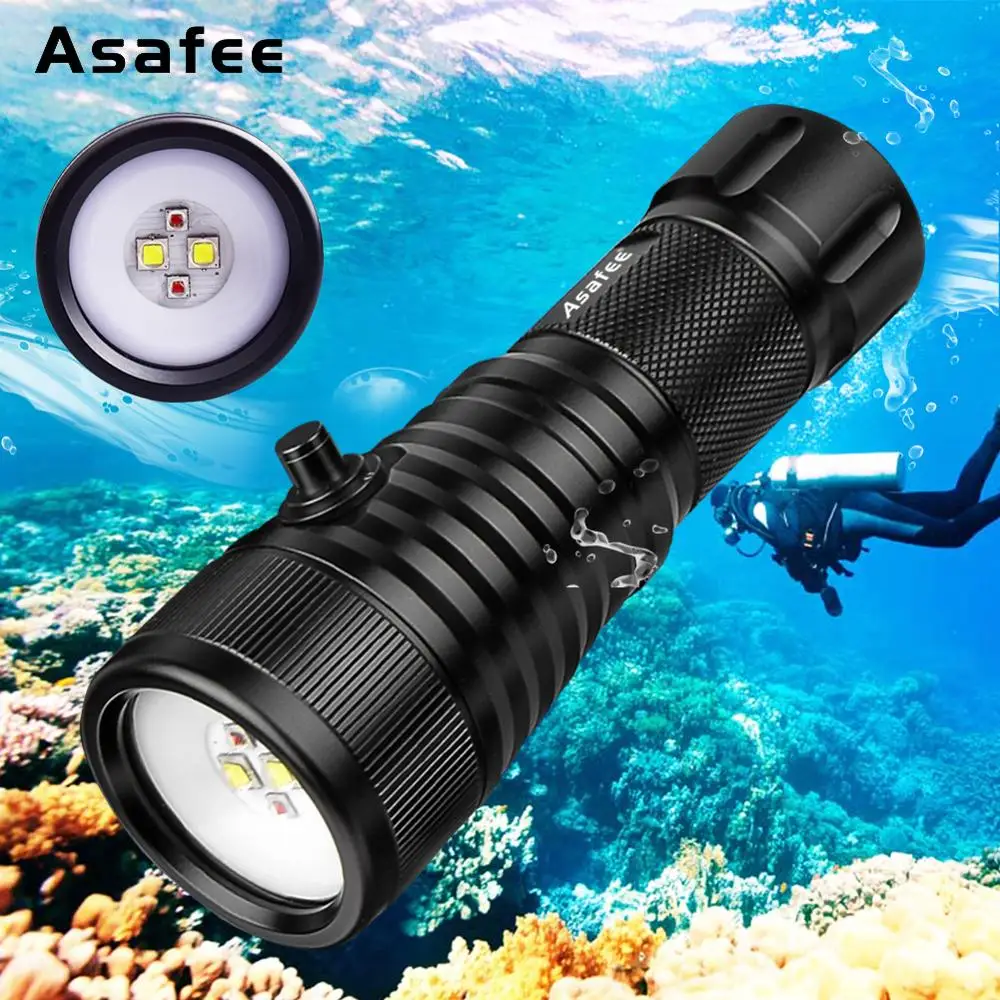 Asafee DIV08W LED Photography Diving Video Light Torch White Red