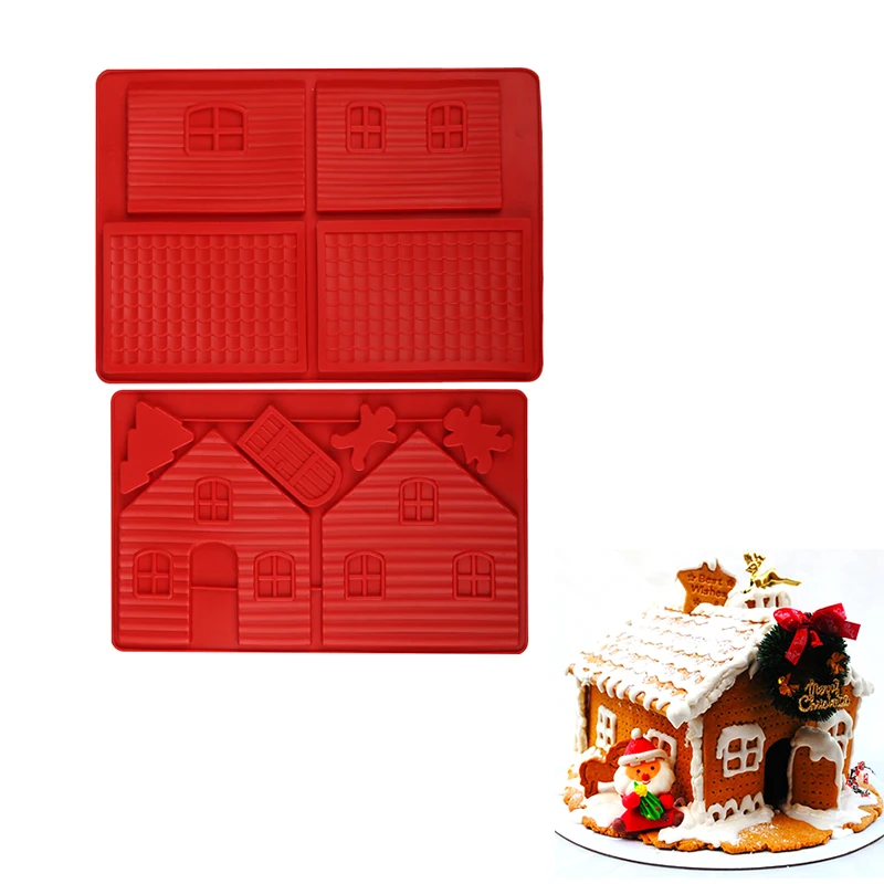 2 PCS Silicone Gingerbread Tree Chocolate House Mold For Christmas Cookies Mould