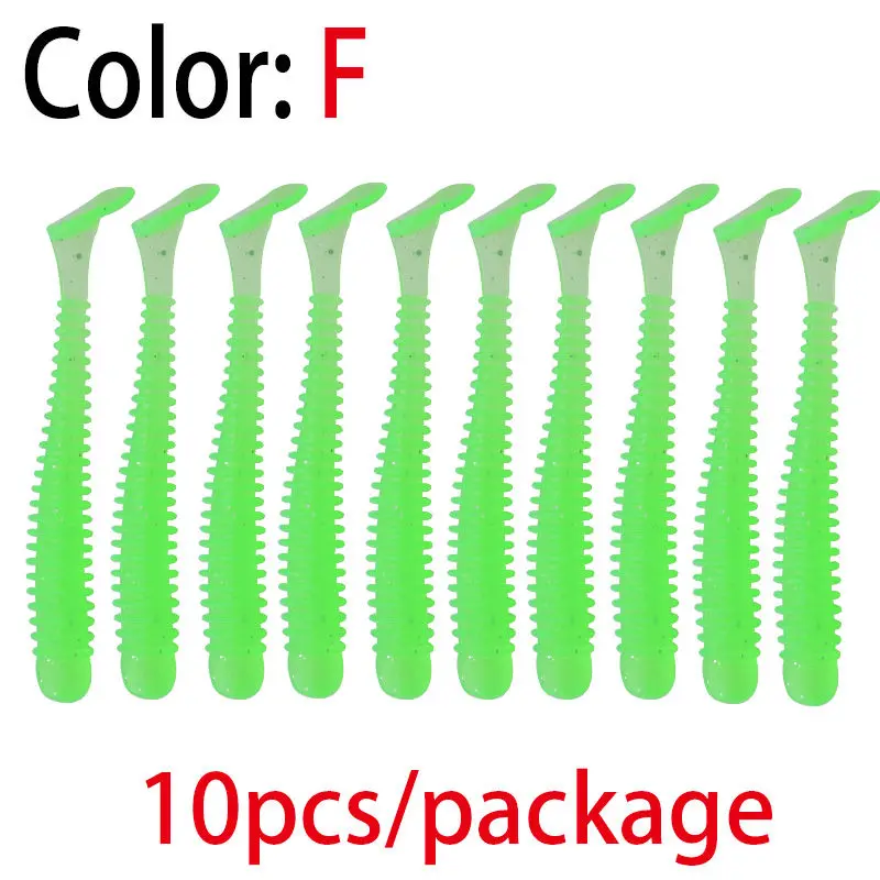 10 шт., 2 г/70 мм, искусственная Мягкая приманка, японский силикон, мягкие приманки, Shad, червь, плавающая головка, джиг, для ловли нахлыстом, резина, для ловли карпа - Цвет: F