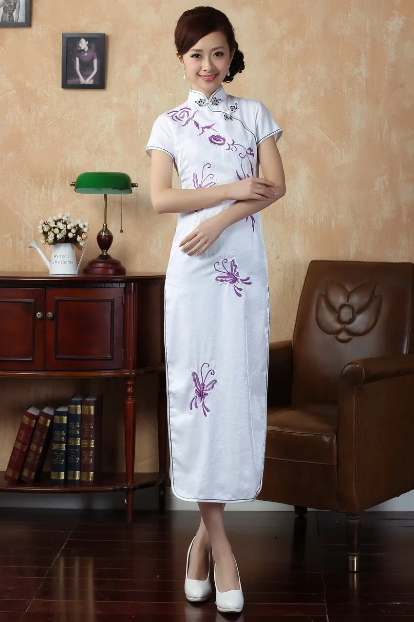 Женское модное Брендовое платье в китайском традиционном стиле с вышивкой и бабочкой, длинное вечернее китайское платье-Ципао S M L XL 2XL 3XL