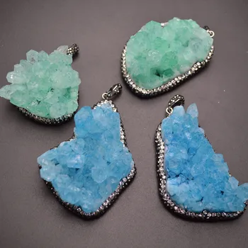

Unique Paved Crystal Beads Green and Blue color Drusy Crystal Mineral Stone Pendants fit Necklace making