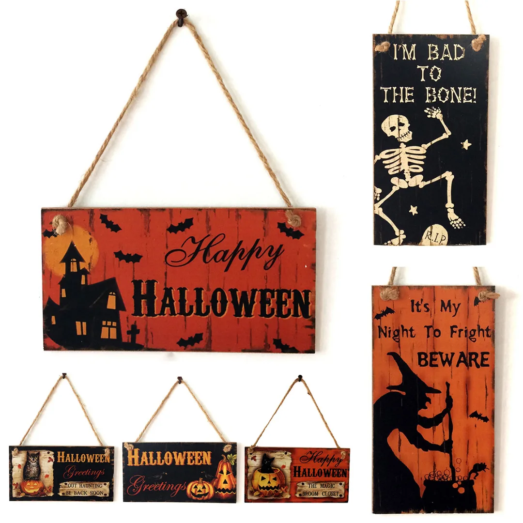 Halloween Wooden Door Hanging Plaque Board Sign Art Party Home Wall Decor
