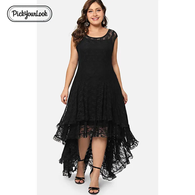 Черный Pickyourlook кружевное женское платье макси плюс размер летнее черное сексуальное Клубное платье с низким вырезом на спине Robe Femme свадебное вечернее платье больших размеров Vestidos - Цвет: Черный