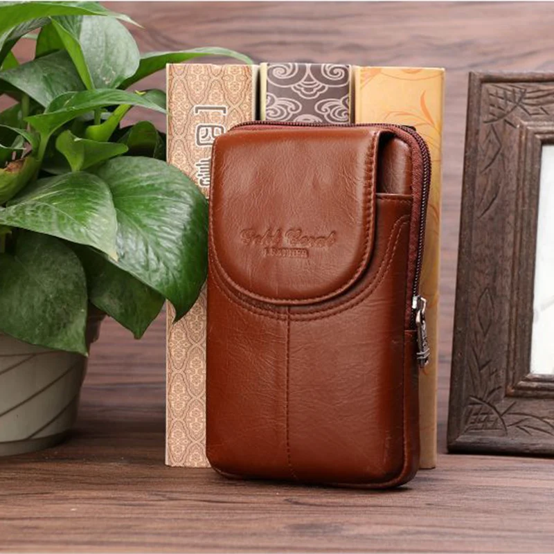 Men/'s Genuine Leather Fanny Waist Bag Cell//Mobile Phone Pocket Belt Bum Pack QU
