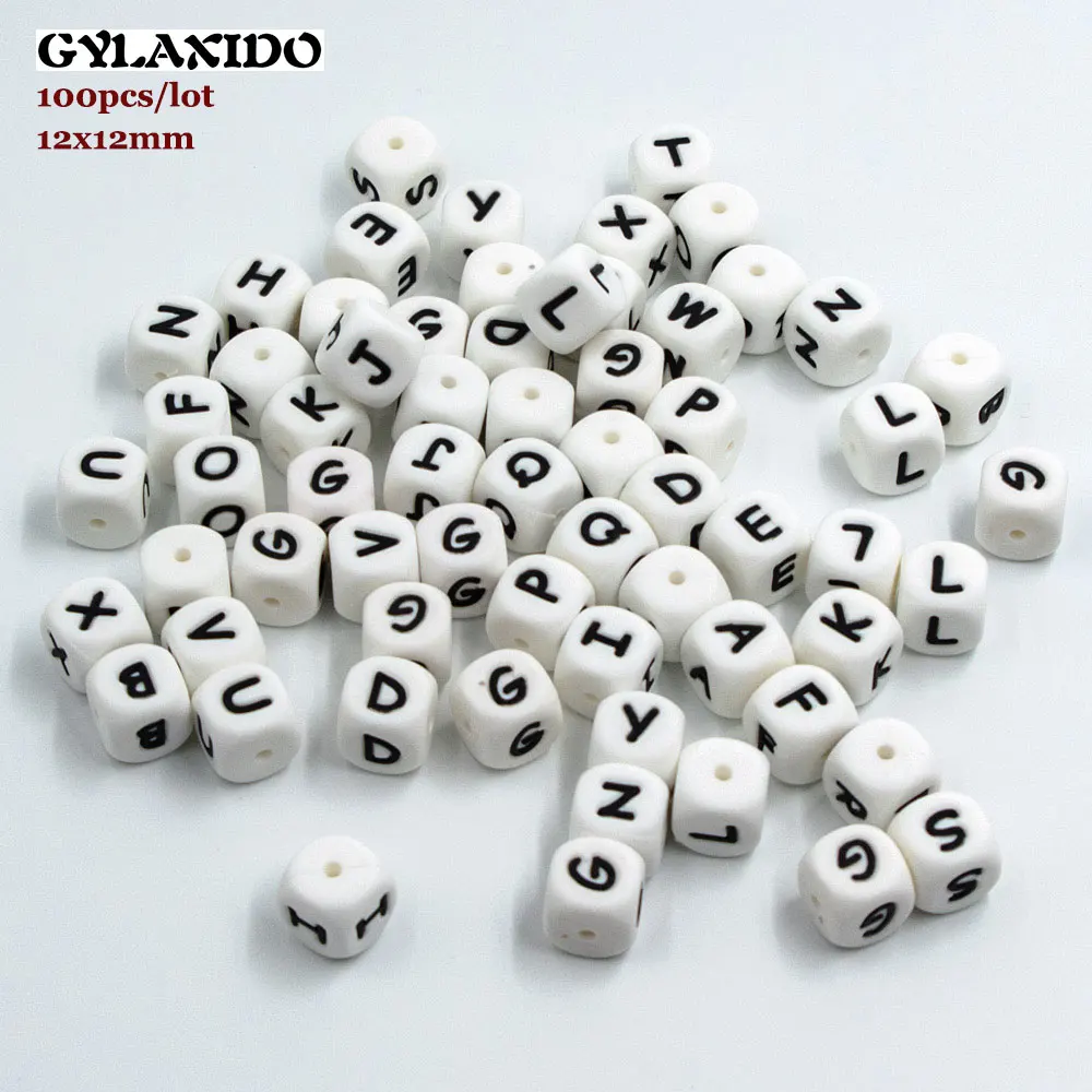 

100Pcs Perle Silicone Letter Beads 12mm Baby Teething Necklace English Alphabet Letters Baby Teething Toys Silicone Kralen Beads