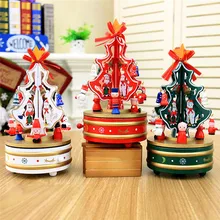New Children’s Fancy Christmas Wooden Christmas Tree Rotary Music Gift Box with Clockwork Vocal Toys