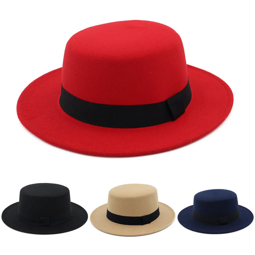 Модная Плоская верхняя шляпа на плоской подошве женская широкоугольная шерстяная фетровая шляпа с плоским верхом фетровая шляпа вечерние шляпы мягкая фетровая шляпа широкая шляпа# C