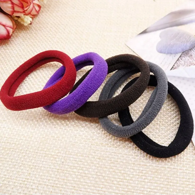 Women Girls High Elasticity 4cm Medium Thick Rolled Towel Hair Rope Candy Solid Color Rubber Band Ring Ponytail Holder Scrunchy