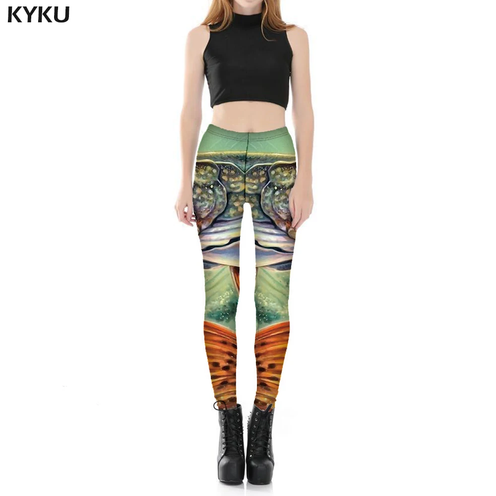 

KYKU Brand Fish Leggings Women Tropical Elastic Retro Sport Animal 3d Print Fishinger Spandex Womens Leggings Pants Casual