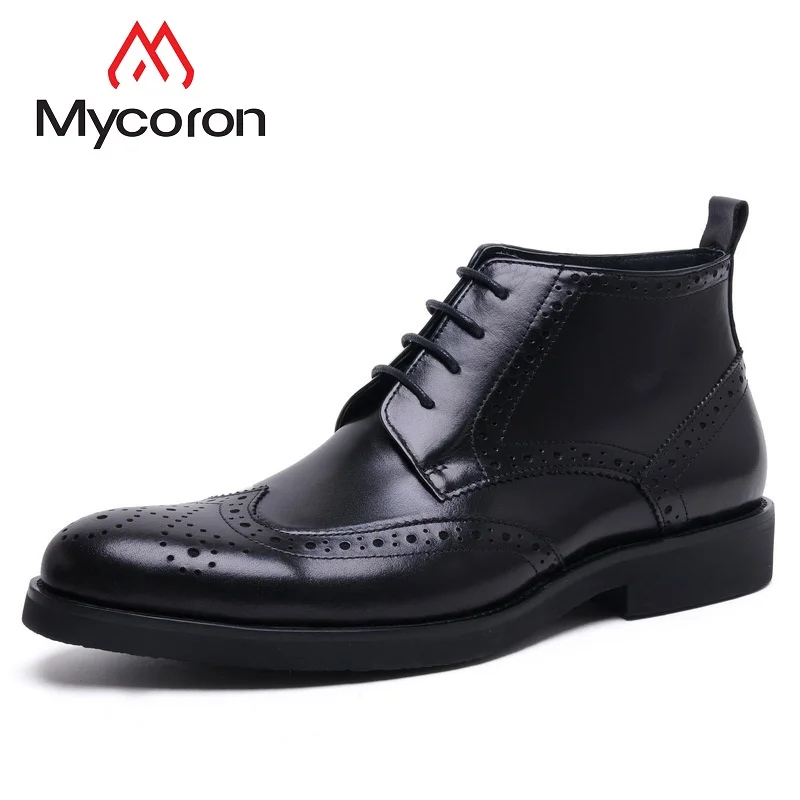 

MYCORON Luxury Designers Genuine Leather Men Boots Black Military Tactical Shoes Men Lace Up Leather Boots Men Erkek Bot