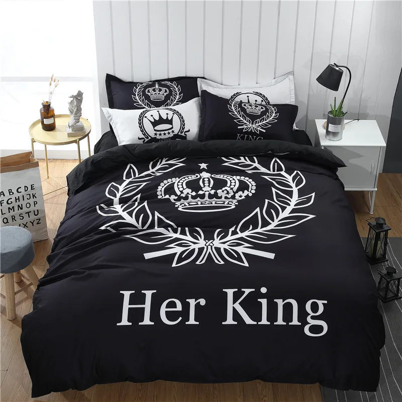 3pcs Quilt Cover And Pillowcase Dog Side And Her Side Letter Print