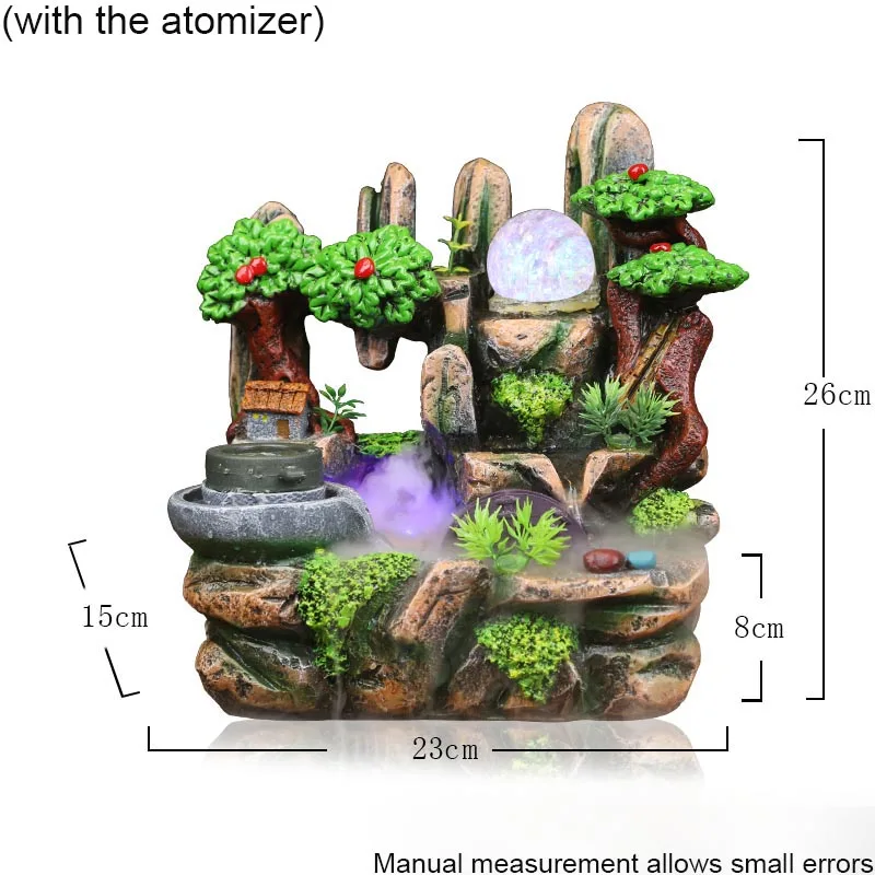 110 V-220 V Творческий Скала "бегущая вода фонтан Изделия из смолы Гостиная настольные украшения Feng Shui колесо украшения дома - Цвет: (with atomizer)