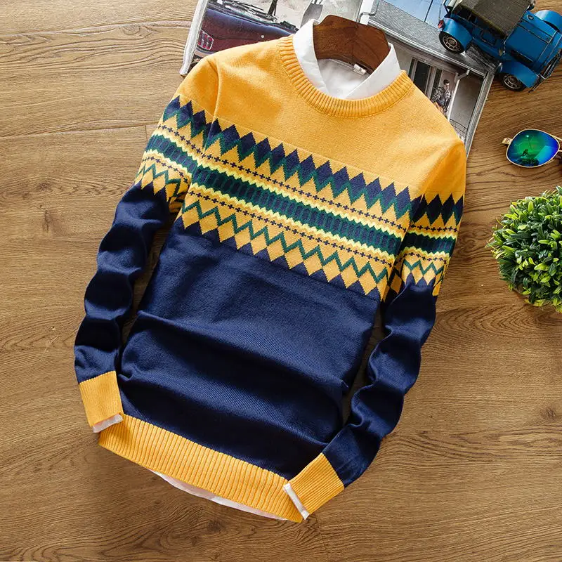 

2018 Brand New Sweaters Men Fashion Style Autumn Winter Patchwork Knitted Quality Pullover Men Casual Men Sweater XXXL