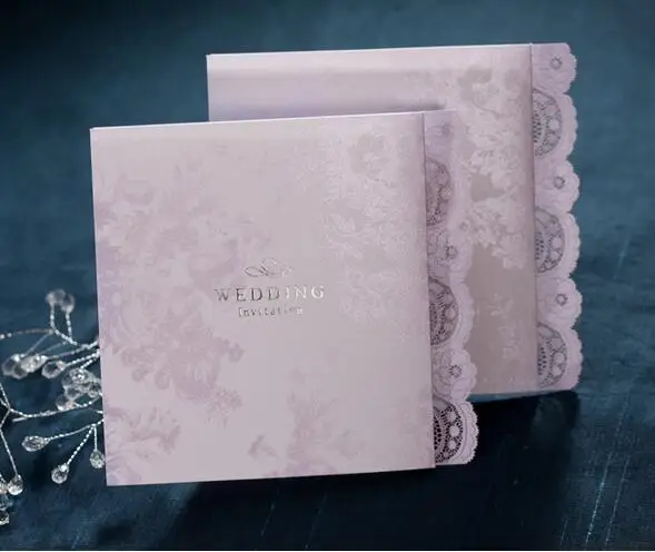 

B0003 50PCS/LOT Purple Lace Wedding Invitation Card Free Personality Customized Map All Language And Design
