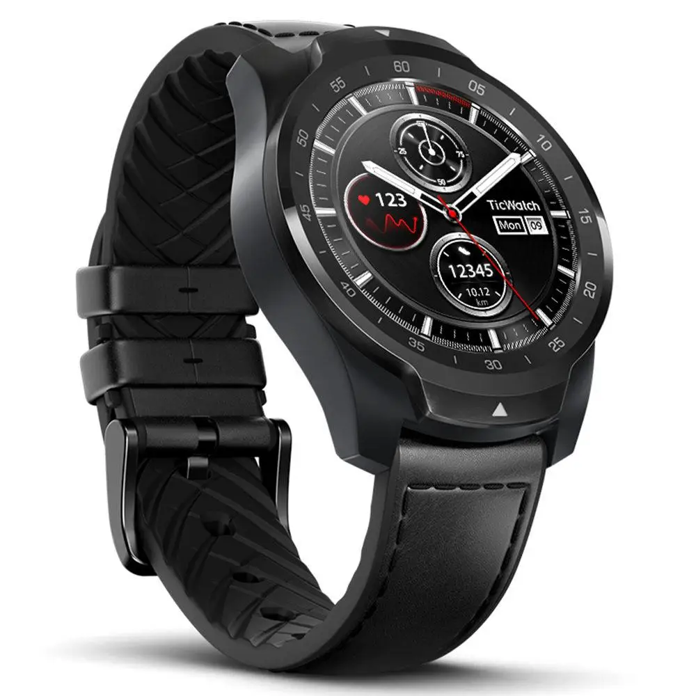 Смарт-часы Ticwatch Pro, Bluetooth, IP68, многослойный дисплей, Поддержка NFC платежей/Google Assistant, одежда OS от Google, 415 мАч, мужские часы - Цвет: Black