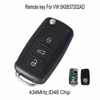 Chiave Telecomando per Volkswagen GOLF PASSAT Tiguan Polo Jetta Beetle Hella 434MHz ID48 Chip 5K0837202AD