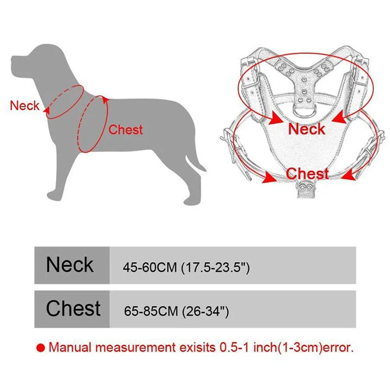 Шипованная PU кожаная упряжь для собак 2"-34" Регулируемая Грудь для средних и больших собак питбуль мастиф боксер бульдог поставки