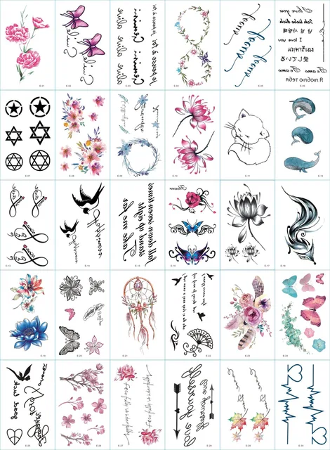 30pcs/lot Temporary Tattoos Sticker Flower Animail Instant Tattoo Body ...