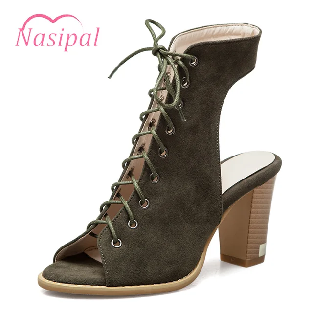 Nasipal Women High Heels Casual Ladies Roman Sandals Gladiator Bootie Thick Heels Peep Toe Lacing Shoes Woman Size 19 50 C357