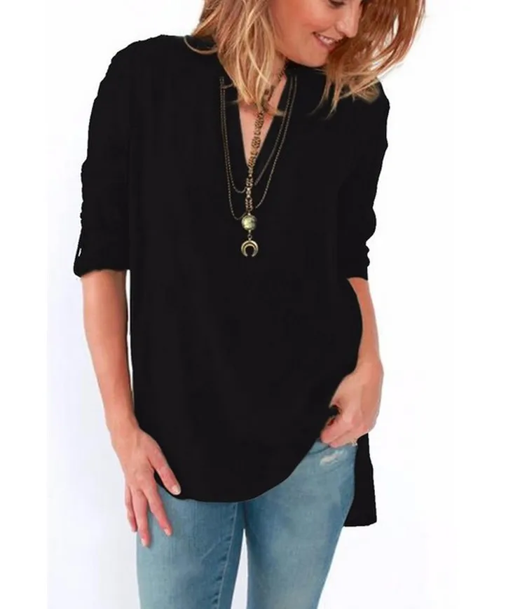 Шифоновая Блузка с V образным вырезом и длинным рукавом 9 цветов|chiffon blouse|blouse stylelong