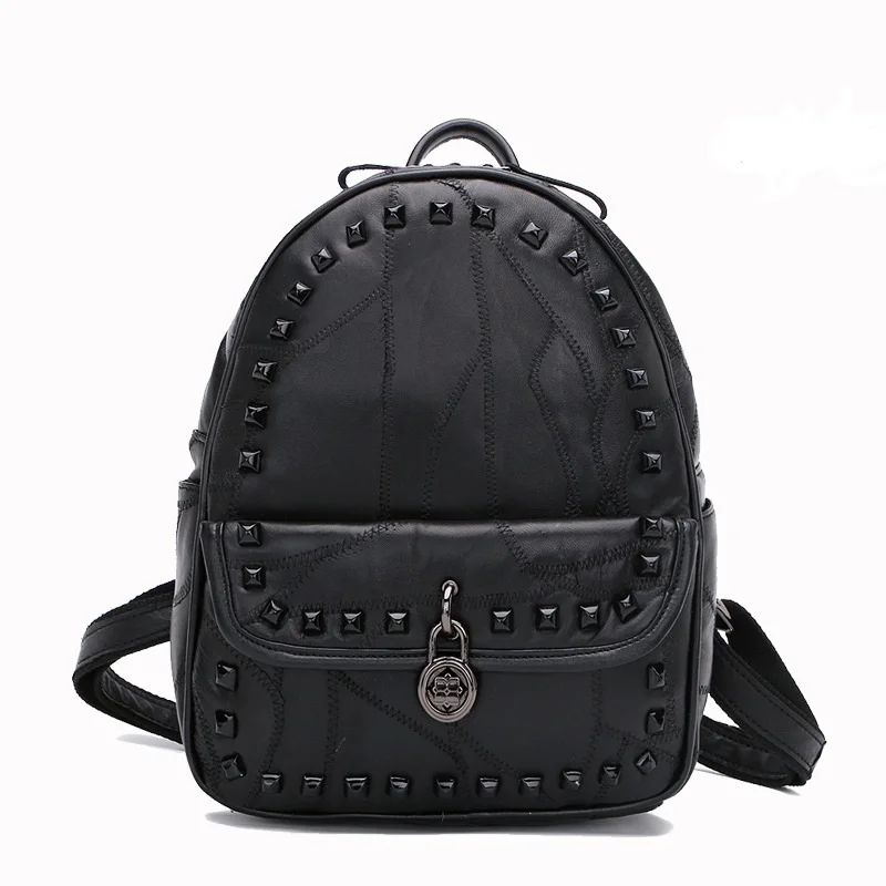 HD19338 Solid rivet leather Small bag sheepskin tide Simple Shoulder Bag Women Leather backpack