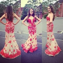 Glamorous Mermaid Red Applqiues Prom font b Dress b font Long Formal font b Dress b