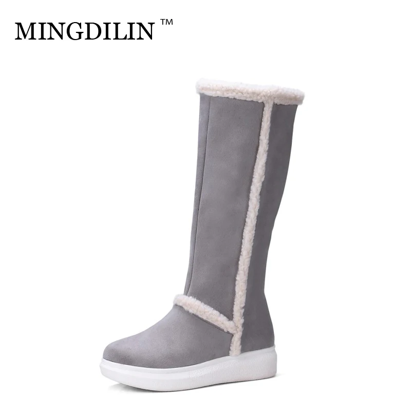 

MINGDILIN Autumn Winter Warm Large Size Calf Boots Round Head Zipper Flat Bottom Daily Leisure Comfortable Fashion Women Boots