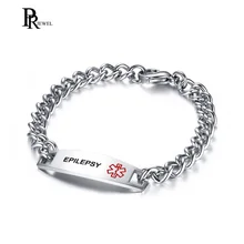 Медицинский браслет с эпилепси, ID браслет из нержавеющей стали 316L, унисекс браслет 22 см