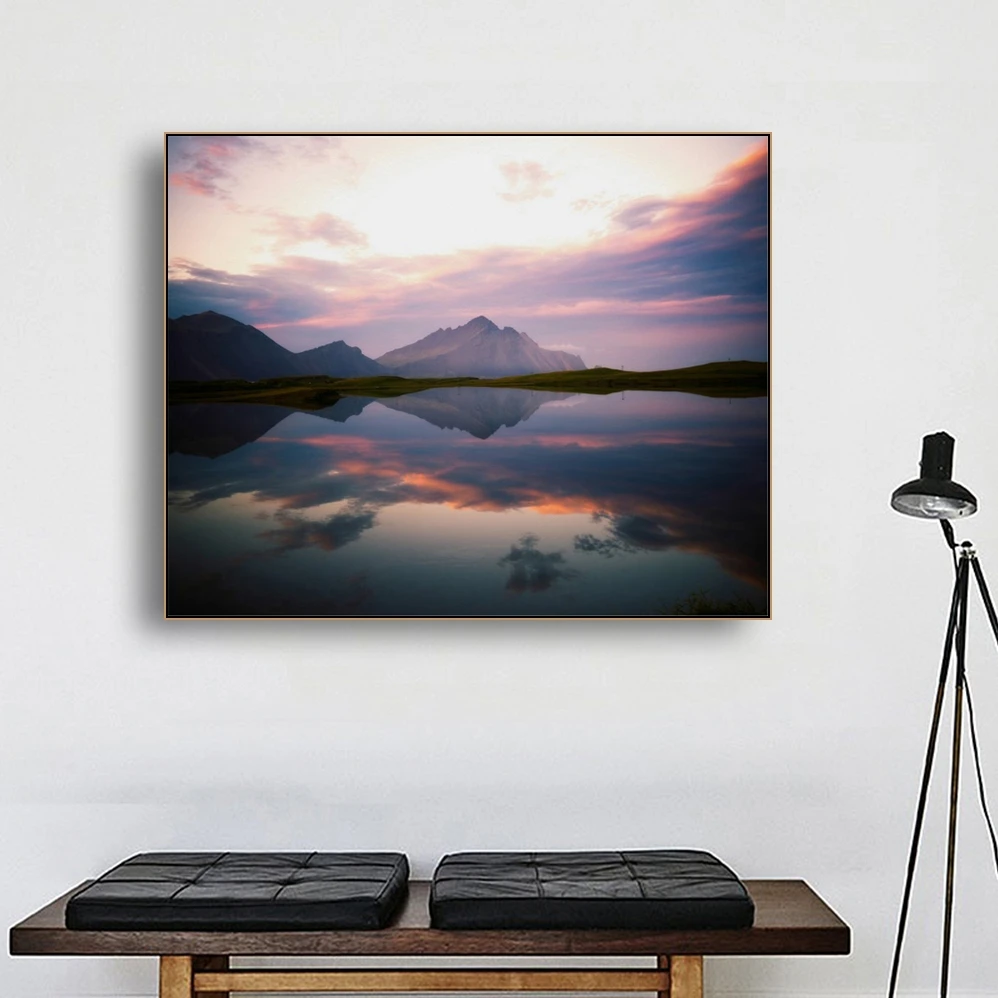 

Laeacco Canvas Calligraphy Painting Natural Outside Scene Mountain Posters and Prints HD Wall Art Pictures for Living Room Decor
